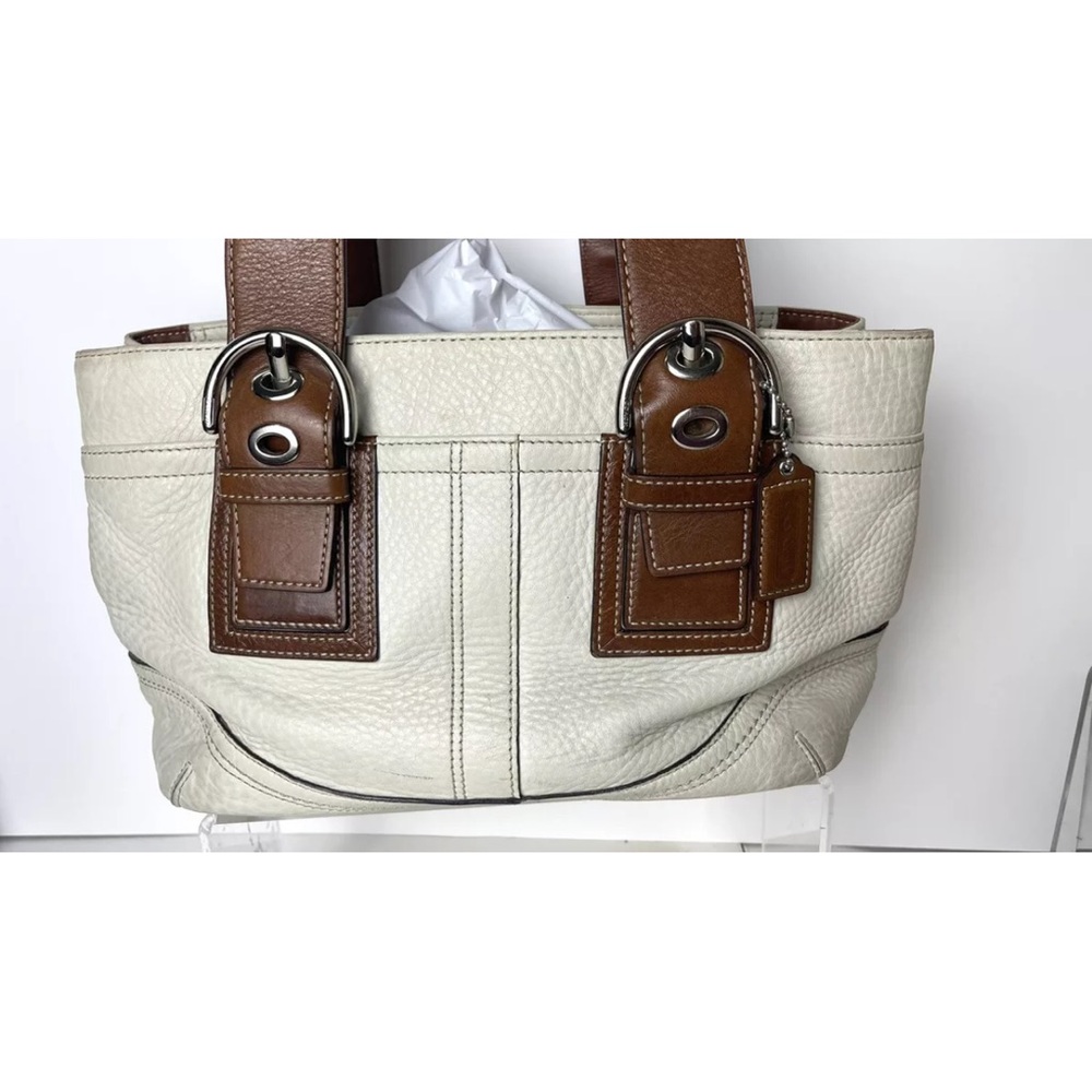 Authentic Vintage Coach Cream Leather Handbag Buckle brown straps F12302 READ